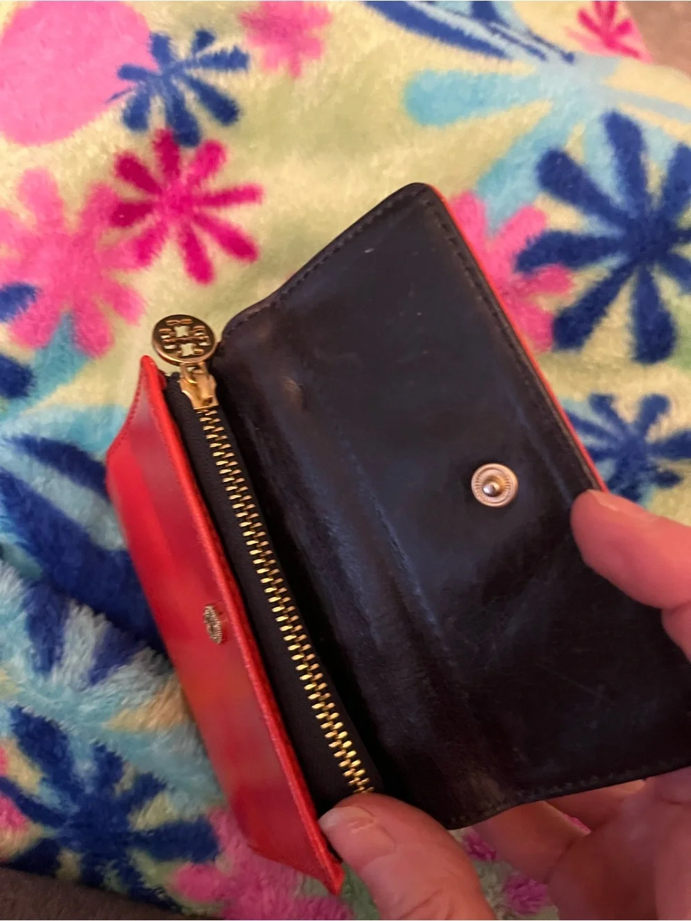 Tory Burch Bright Red Saffiano Logo Compact Wallet
